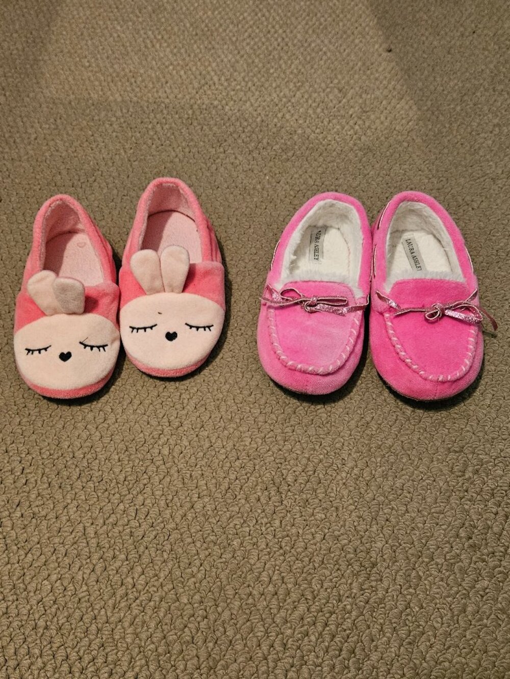 Bundle - Little Girl's Laura Ashley Moccasin bedroom shoes & Pink Bunny Slippers
